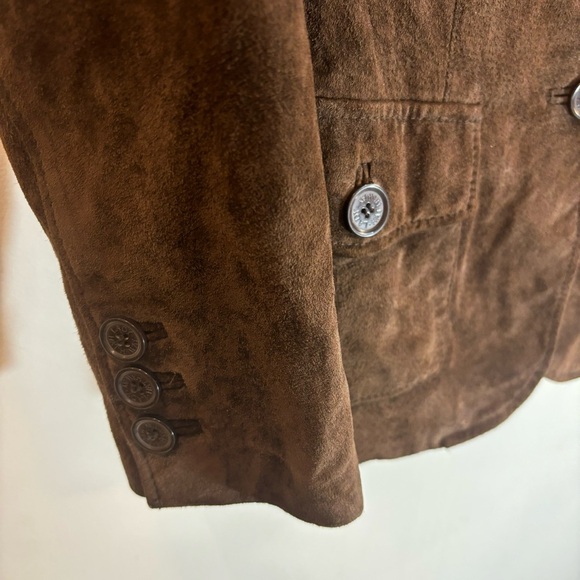 LADY HATHAWAY Sz L Blazer Jacket Suede Pockets Lined Pockets Flaw on Sleeve - Picture 4 of 10
